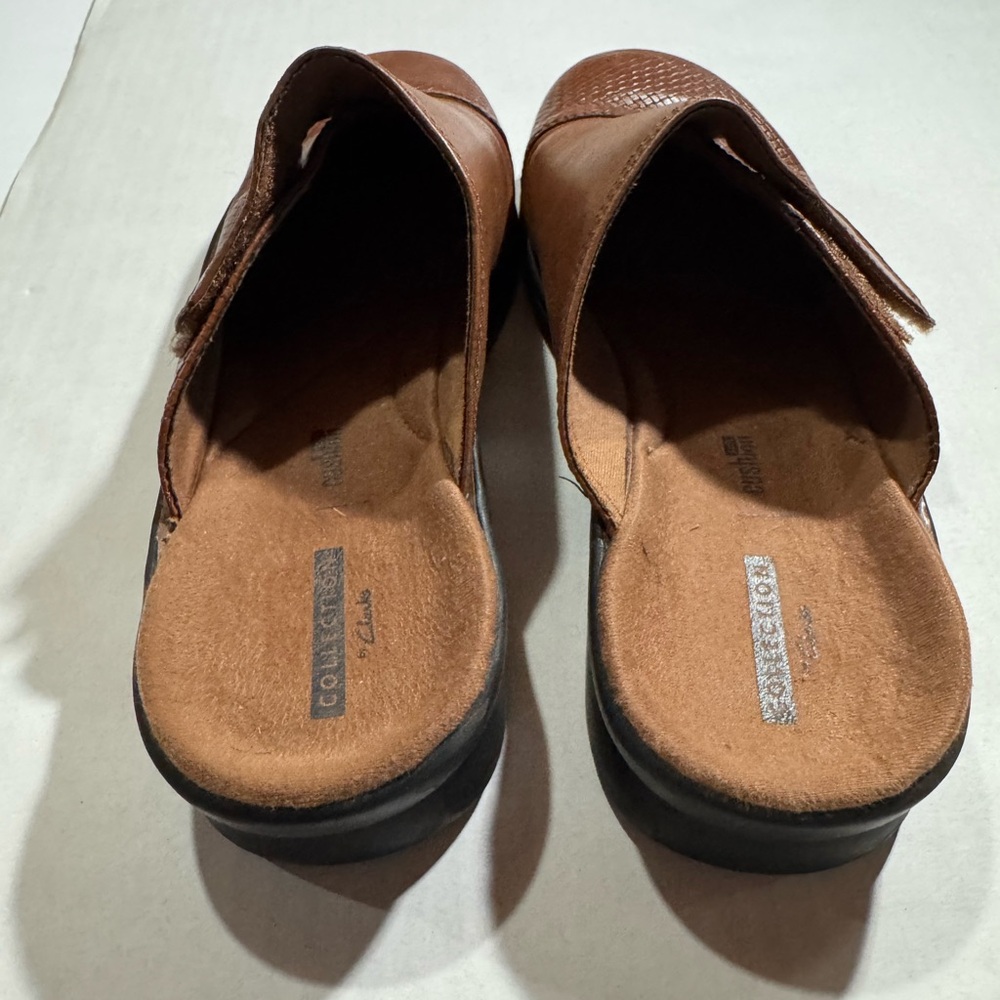 Clark’s Patty Tanya Mules dark Tan Textured Leather Size 9 - Picture 5 of 7